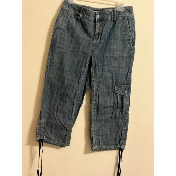 Coldwater Creek Capri Pants 6 blue Cropped black Stitch Leg Tie Beach Sail - Picture 1 of 12